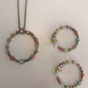 Hoops of flowers necklace and earrings